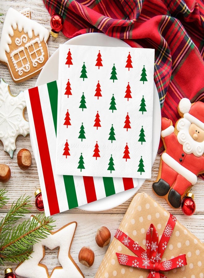 JarThenaAMCS مناديل ورقية من JarThenaAMCS، ٥٠ قطعة، بتصميم شجرة عيد الميلاد، مخططة باللونين الأحمر والأخضر، للاستخدام مرة واحدة، ذات وجهين، مناسبة للغداء والعشاء، ولحفلات أعياد الميلاد. - Image 5